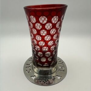 Kiddush Cup Biedermeier Style Bohemian Ruby Glass Pewter Base Addison Modern MCM
